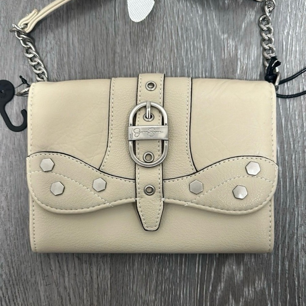 Jessica Simpson Cream Crossbody Bag with Silver Details
